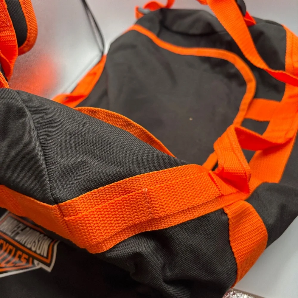 Vintage Harley Davidson Motorcycles Large Orange and Black Duffel Travel Bag